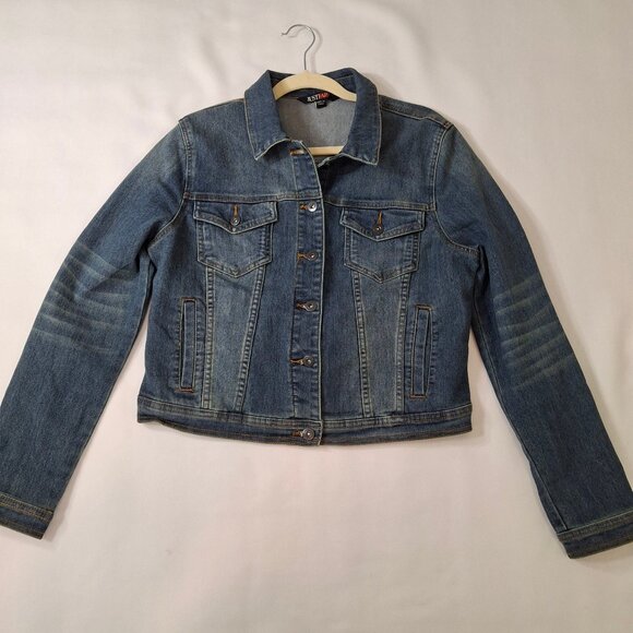 Vintage Just FAB Cropped Distressed Jean Jacket  Sz XL - Picture 2 of 12